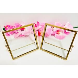 Set of 2 Gold Floating Glass Easel Frames 6x6